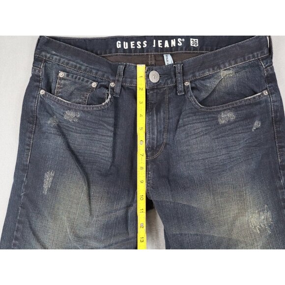 Guess Jeans Lincoln Slim Straight Mens 36x32 Dark Denim Tinted Excellent - Picture 7 of 9